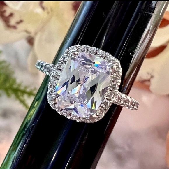 Large Cushion Cut Fancy Diamond Halo Engagement Ring Solid 925 Sterling Silver - Picture 2 of 15